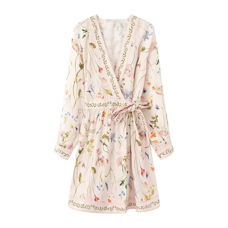 Damen Kimono-Robe mit floralem Muster und Taillengürtel Drune