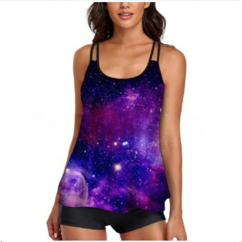 Damen Sportliches Tankini-Set mit bequemem Shorts und verstellbaren Trägern Drune