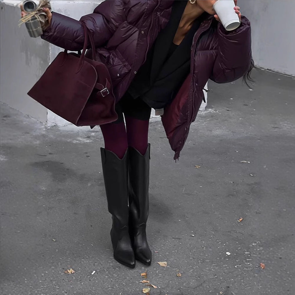 Damen Oversized Daunenjacke mit sichtbarem Steppdesign und hohem Kragen Drune