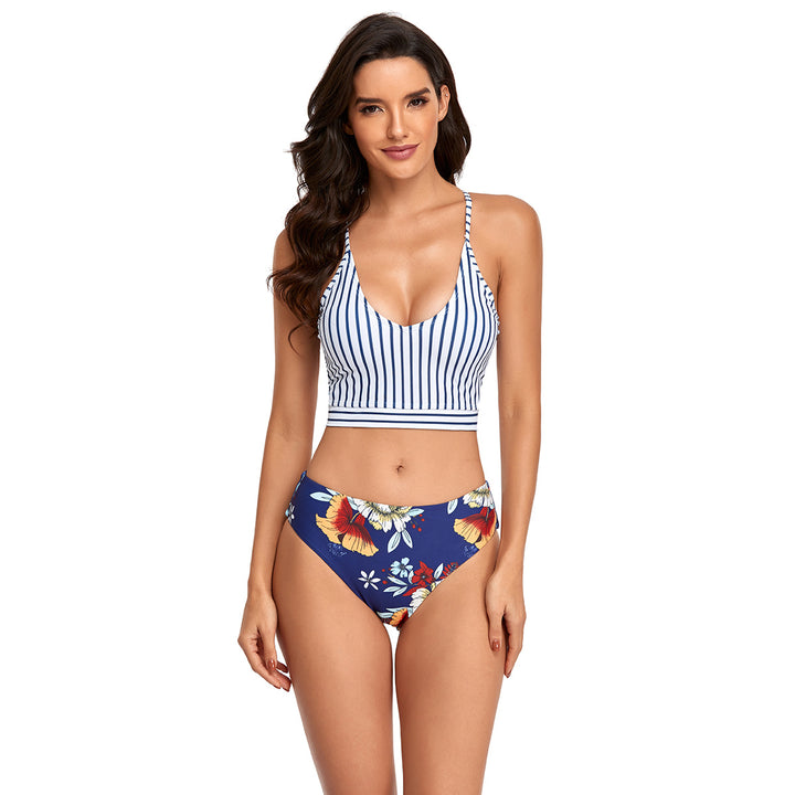 Damen Strand-Bikini mit modischem Crop-Top und floralem Höschen Drune