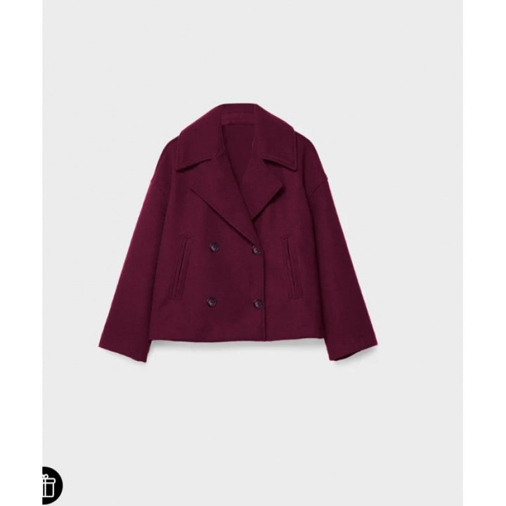 Damen Kurzer Zweireihiger Wollmix-Peacoat mit übergroßem Revers Drune