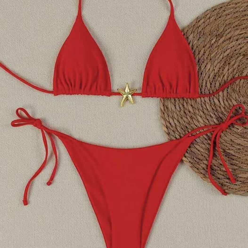 Damen Bikini-Set mit verstellbarem Triangel-Oberteil und hoher Taillenhose Drune