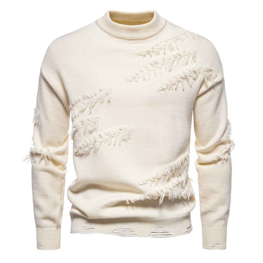 Herren Grobgestrickter Pullover mit Mockneck und ausgefransten Riss-Details Drune