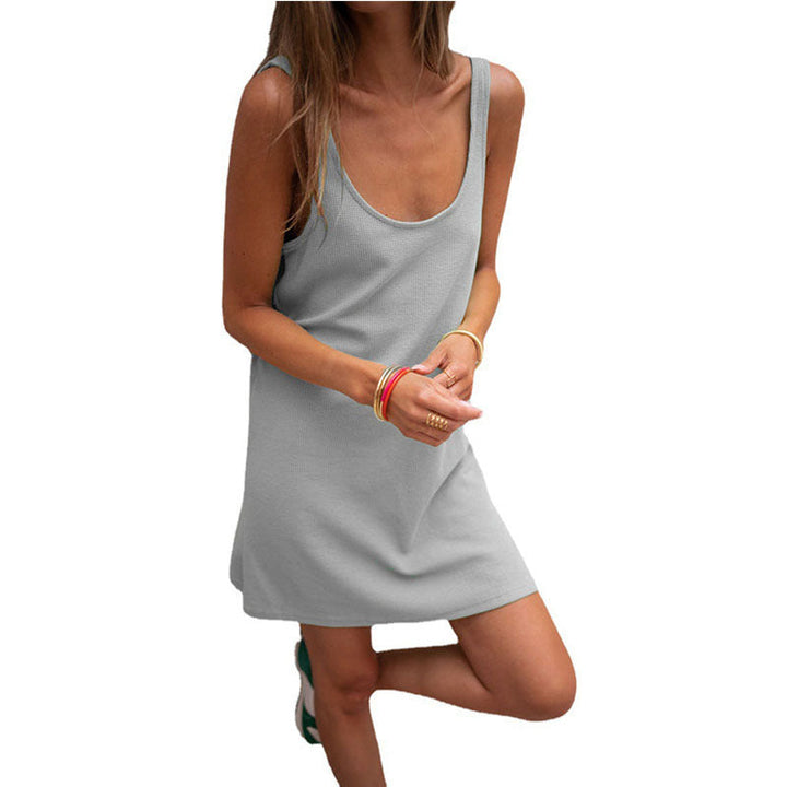 Damen Lässiges Kleid Im Raffinierten Rippschnitt mit Tiefem Ausschnitt und Schlichtem Design Drune