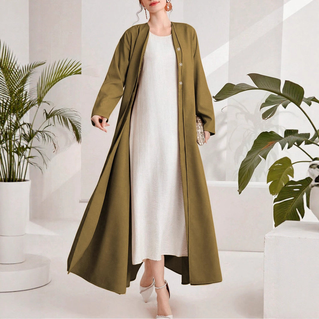 Damen eleganter Kaftan mit durchgehender Knopfleiste Drune