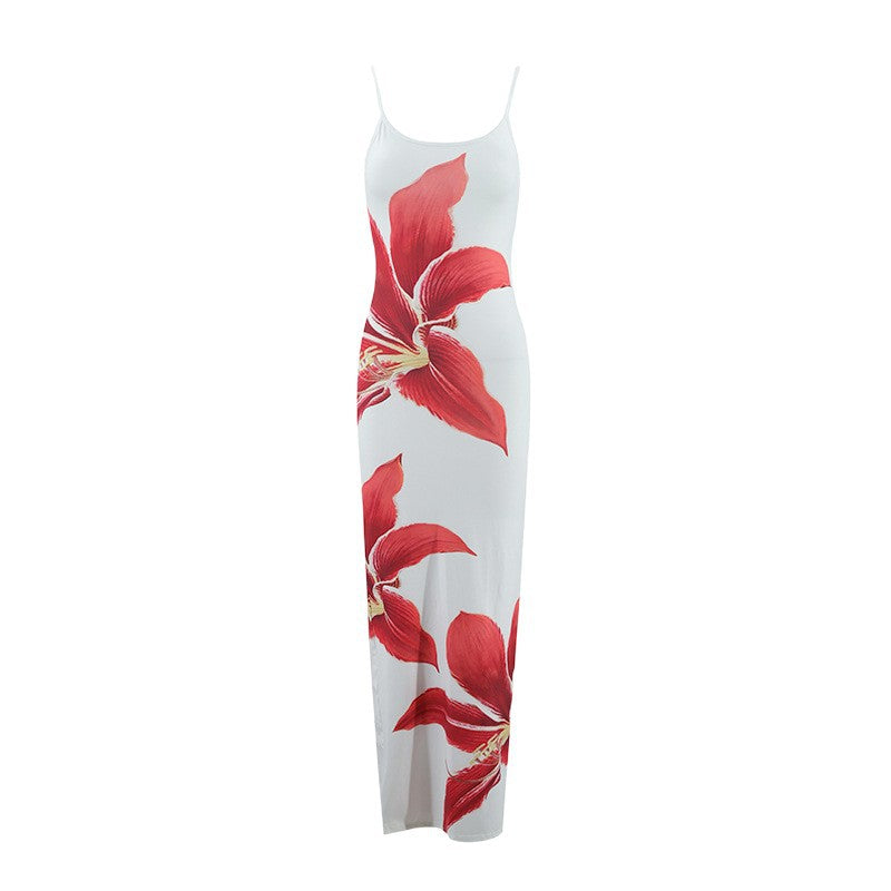 Damen Maxikleid mit traumhaftem Blumendruck und zarten Spaghettiträgern Drune