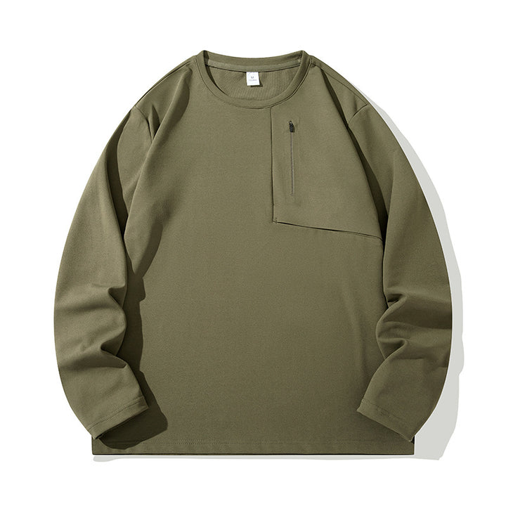 Unisex Oversize Langarm‑Sweatshirt mit Brustreißverschlusstasche und Rundhalsausschnitt Drune