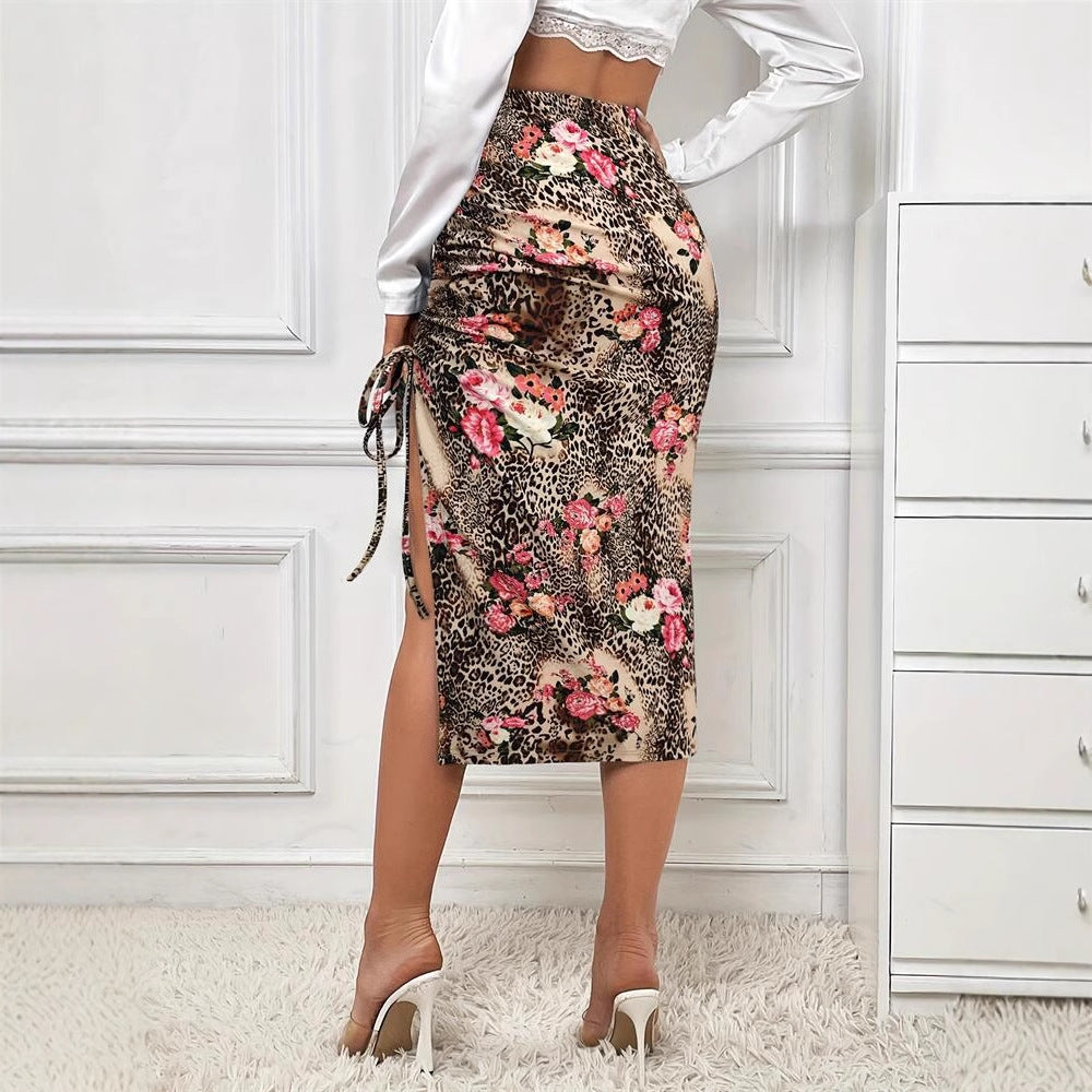 Damen Eleganter Midirock mit floralem Tiermuster und seitlichem Schlitz Drune