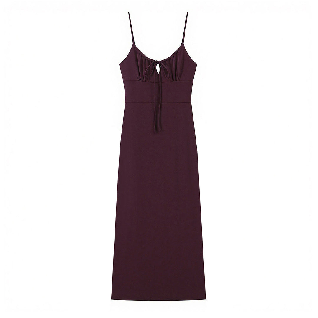 Damen Maxi-Kleid mit tiefem V-Ausschnitt und schmeichelndem Knoten-Design Drune