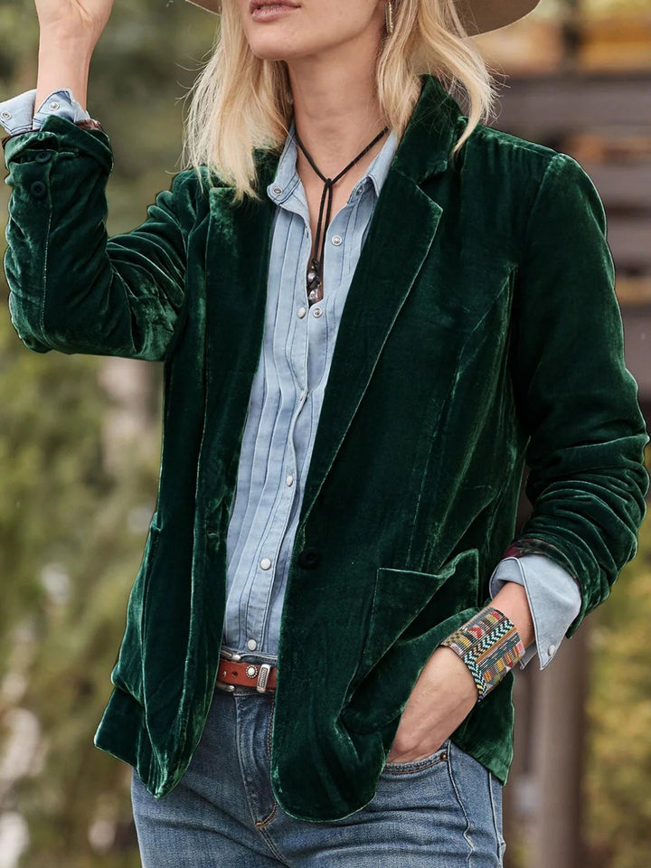 Damen Samt-Blazer mit klassischem Revers und soften Fall Drune