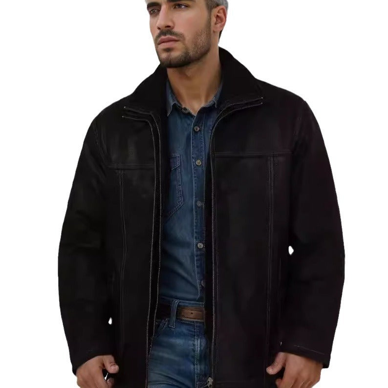 Herren Pilotenjacke mit wärmendem Teddyfutter und markanten Ziernähten Drune