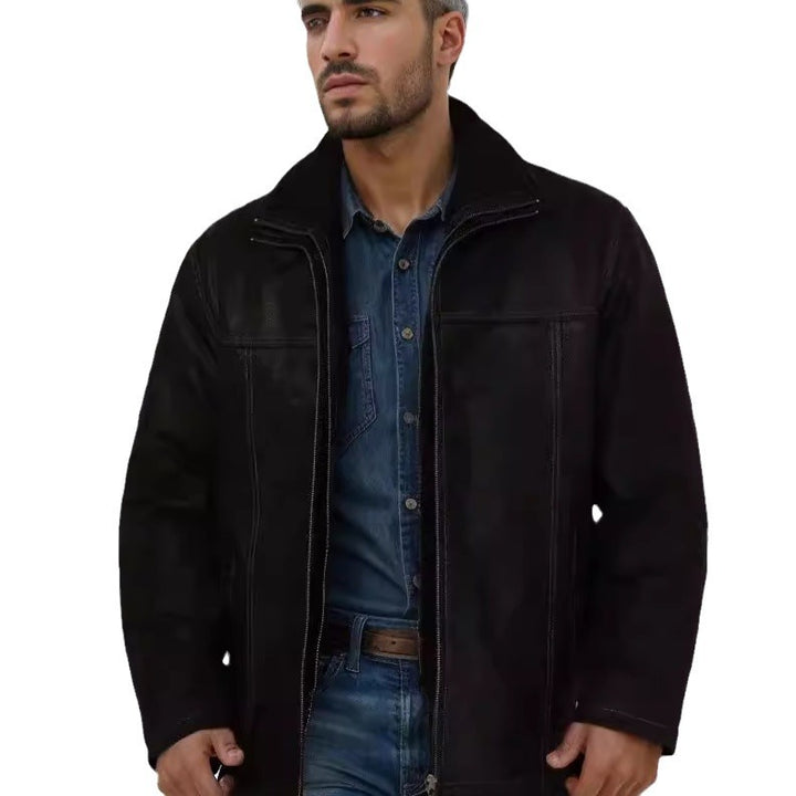 Herren Pilotenjacke mit wärmendem Teddyfutter und markanten Ziernähten Drune