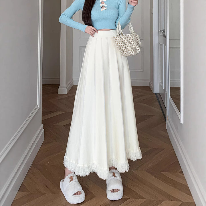 Damen Eleganter Maxirock mit Fransen Drune