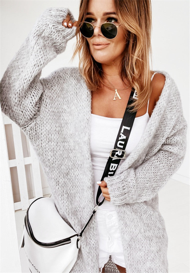 Damen Grober Strickcardigan mit voluminösen Ärmeln und offener Front Drune