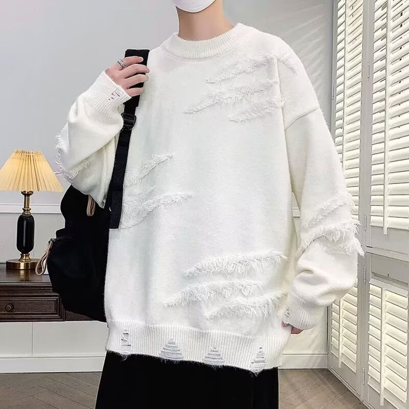 Damen Modischer Grobstrickpullover mit Fransen Drune
