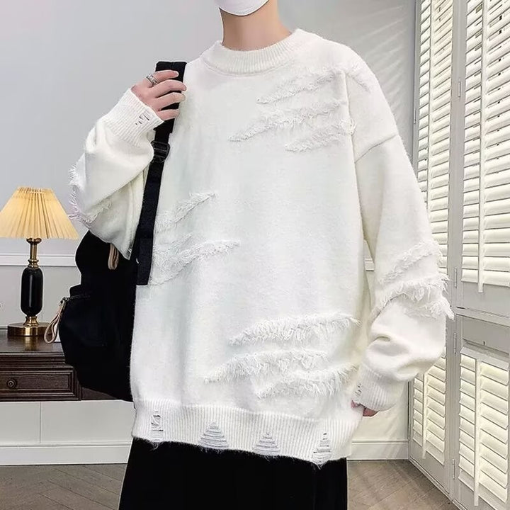 Damen Modischer Grobstrickpullover mit Fransen Drune