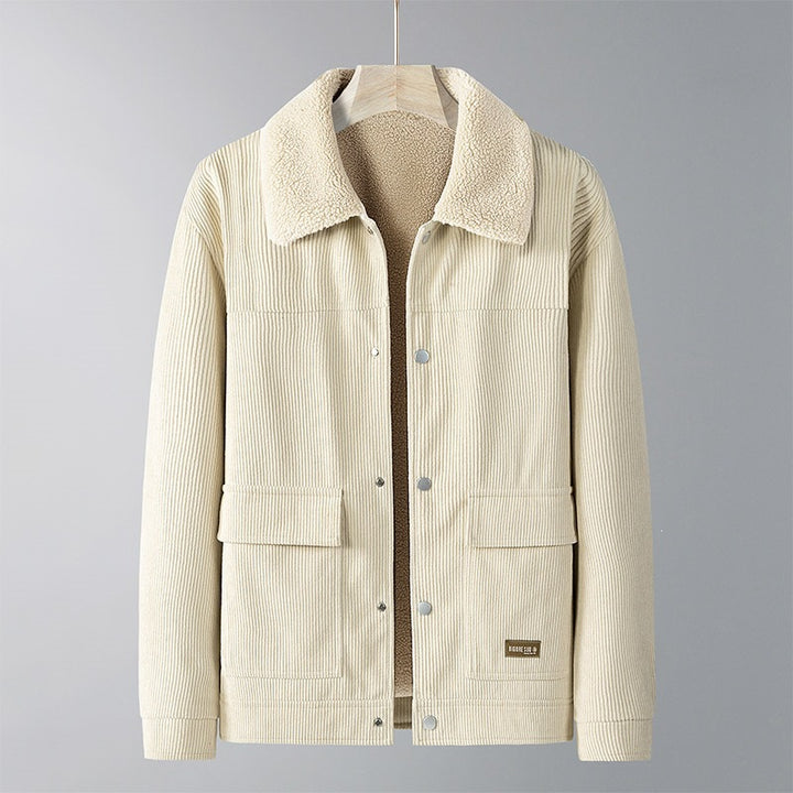 Herren Cordjacke mit Teddyfutter, Hemdkragen & Druckknopffront Drune