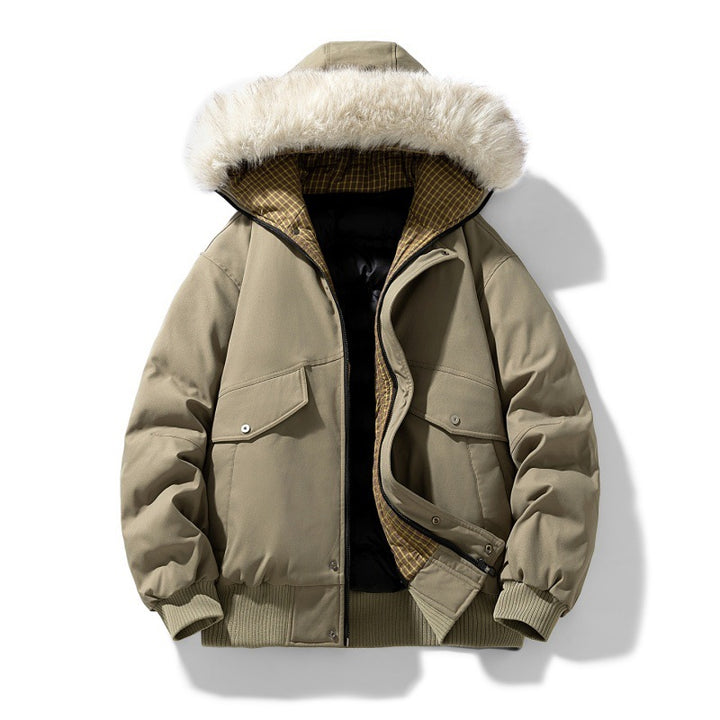 Herren wattierte Winterjacke mit Kapuze und abnehmbarem Kunstfellkragen Drune
