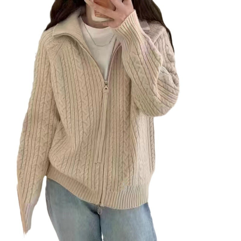 Damen Strickjacke mit Zipper und himmlischem Kabelmuster Drune