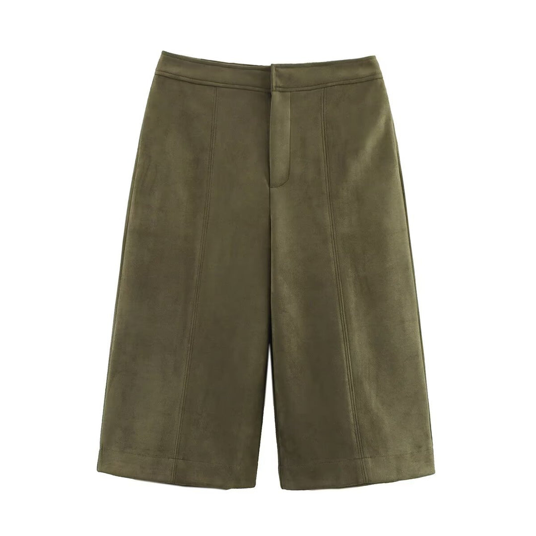Damen weite Culotte mit eleganter Veloursstruktur und praktischen Taschen Drune