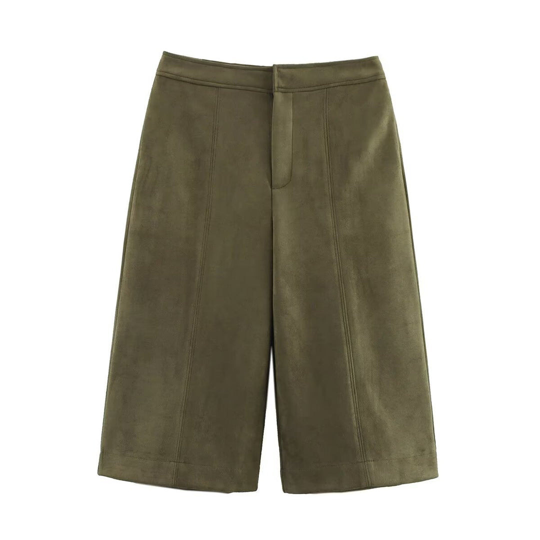 Damen weite Culotte mit eleganter Veloursstruktur und praktischen Taschen Drune