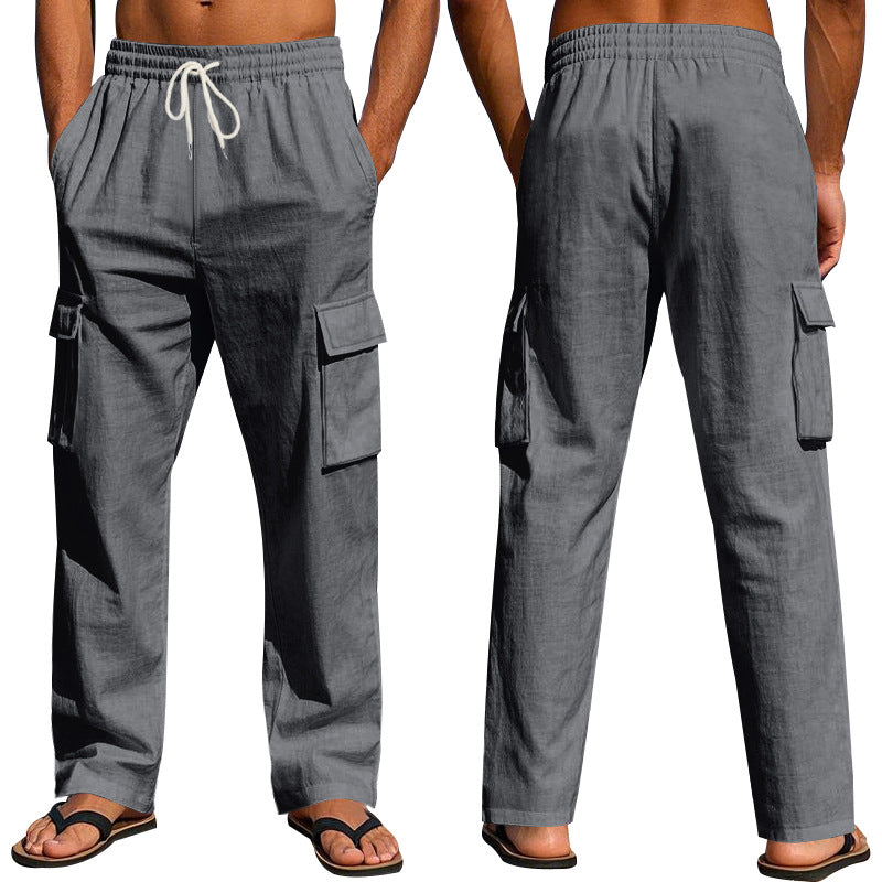 Herren nan leichte Cargohose im Resort-Look mit elastischem Tunnelzug, Mehrfachtaschen und geradem Bein Drune