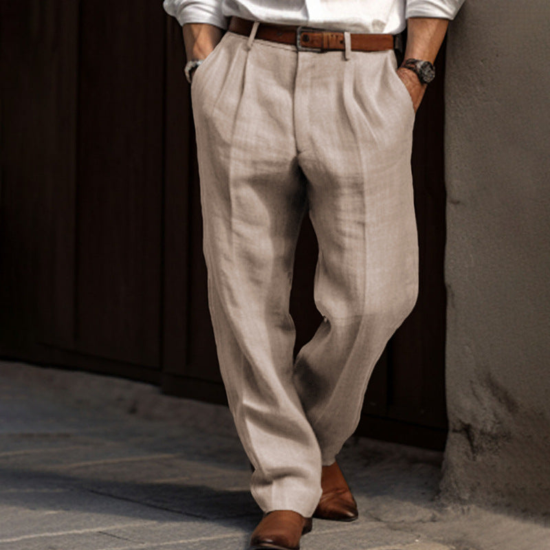 Herren Leinenmischung Plissee-Hose mit weitem Bein und hoher Taille Drune
