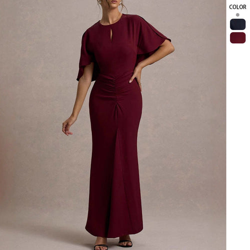 Damen Elegantes Abendkleid mit voluminösen Ärmeln und raffiniertem Wickeldetail Drune