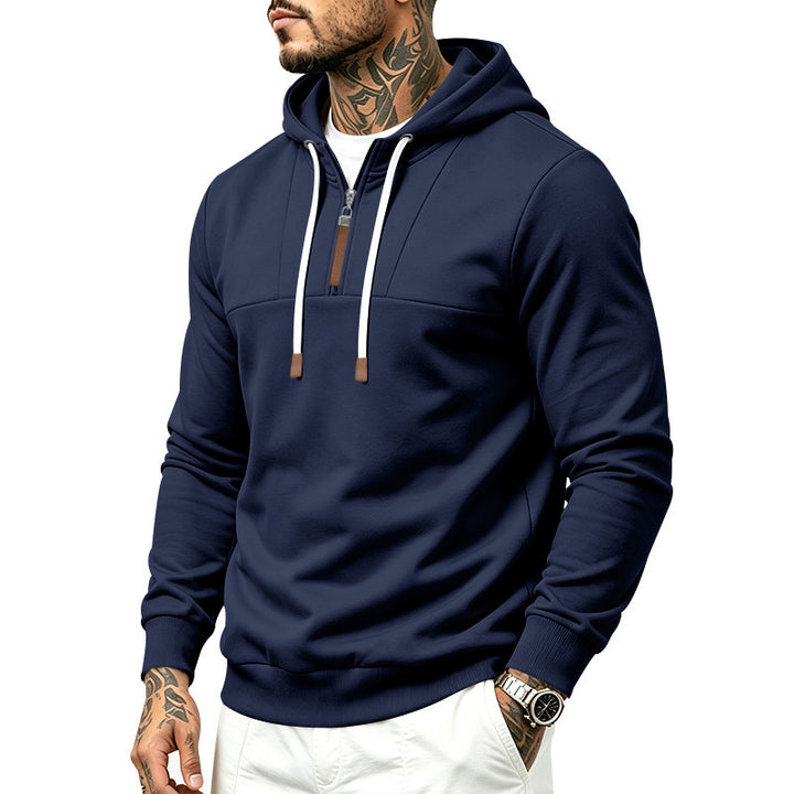Herren Moderner Halbzip-Hoodie aus French Terry mit Zierriegel und Kordelzug Drune
