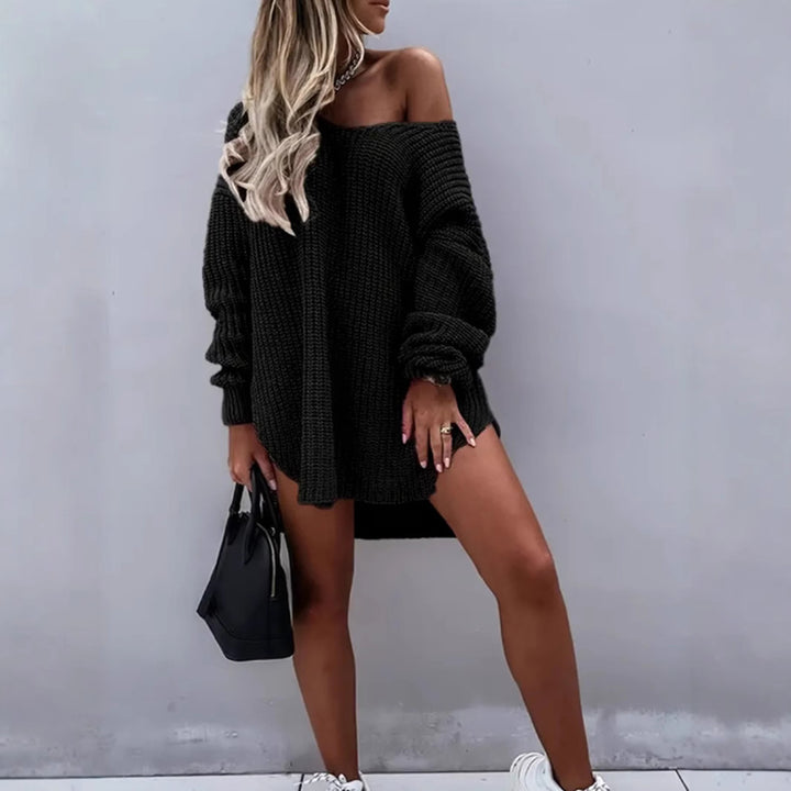 Damen Grobstrick Pullover mit V-Ausschnitt und weitem Schnitt Drune