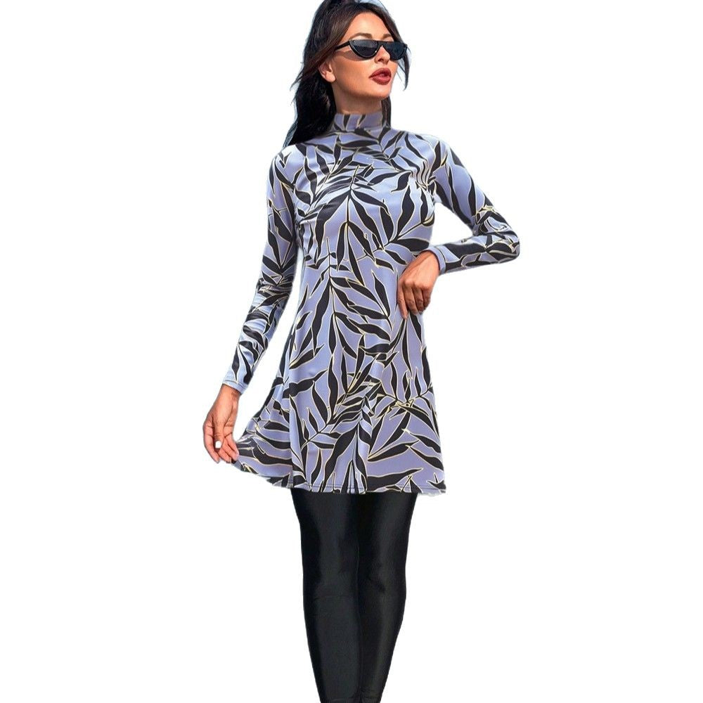 Damen modischer UV-Schutz-Schwimmanzug mit langem Arm und asymmetrischem Saum Drune