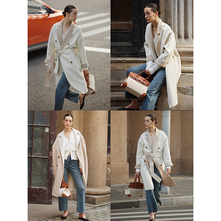 Damen eleganter Trenchcoat mit doppelter Knopfdetail und modernem Gürtel Drune