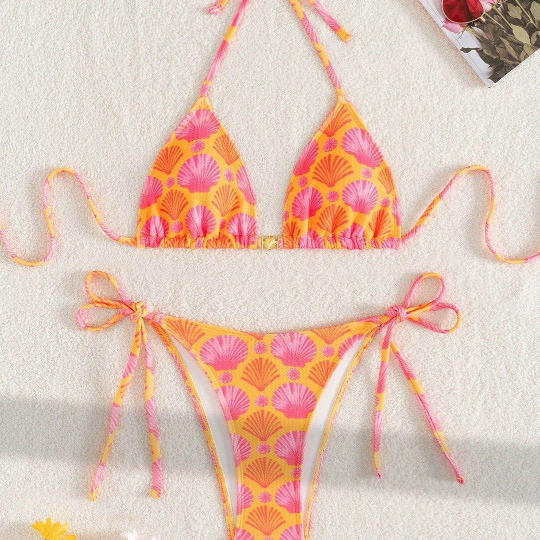 Damen Triangel-Bikini mit Muschel-Print und freundlichem Schnitt Drune