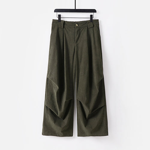 Damen Weite Cordhose mit hoher Taille, Bundfalten und Eingrifftaschen Drune