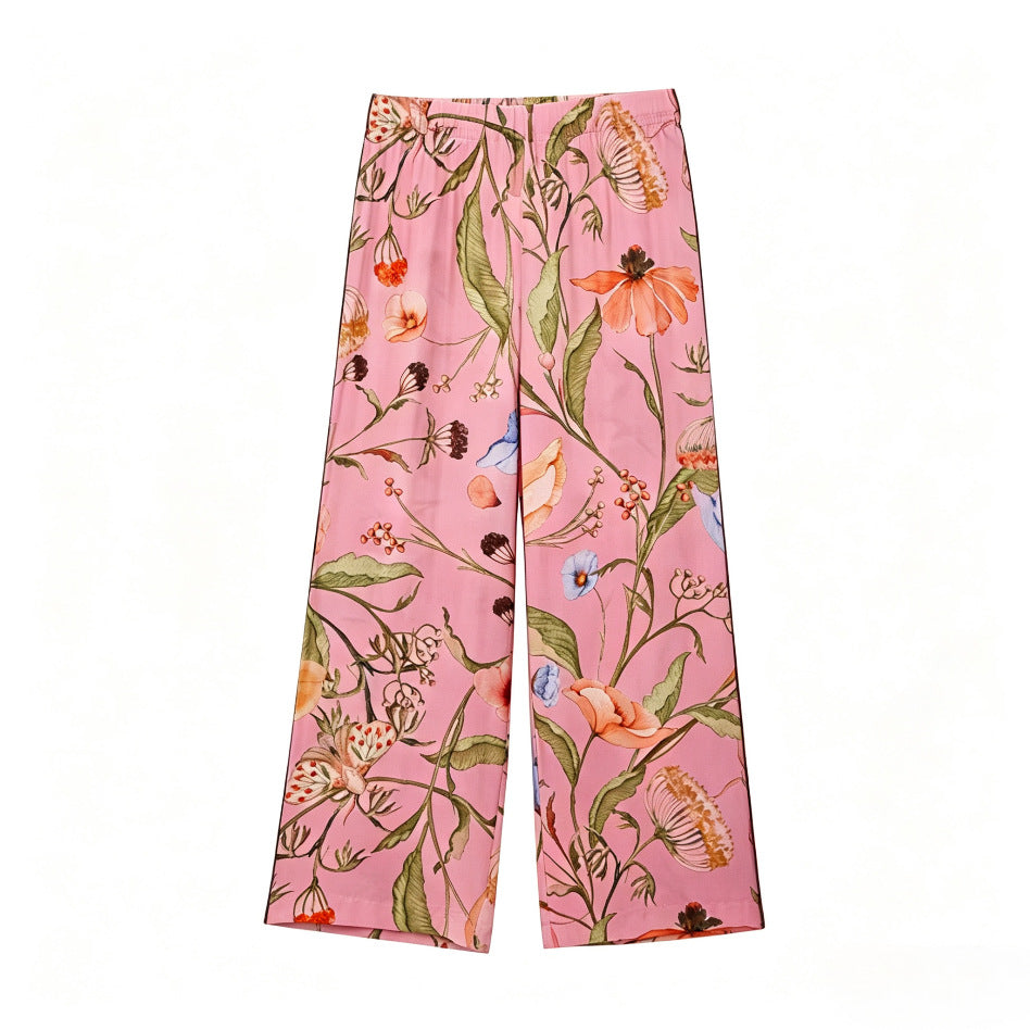 Damen nan weite hochtaillierte Satinhose mit floralem Allover-Print und elastischem Bund Drune