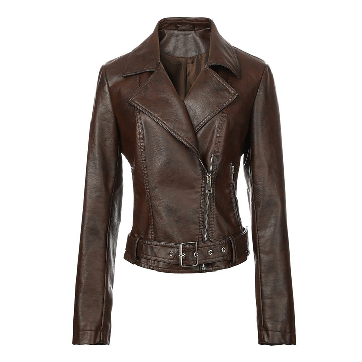 Damen Trendige Bikerjacke mit Taillengürtel Drune