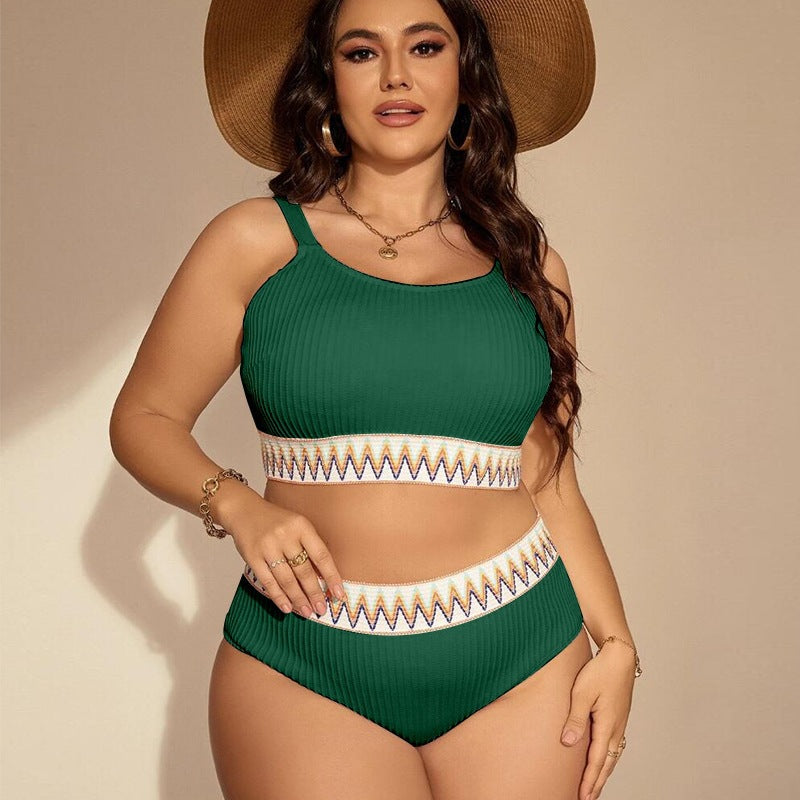 Damen Hochtaillierter Bikini mit gestreiftem Bund Drune