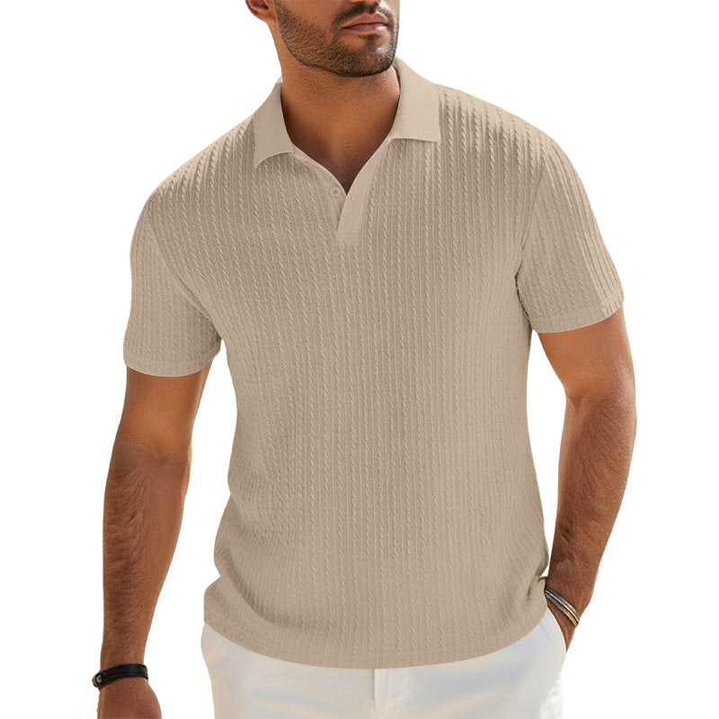 Herren Feinstrick-Polo mit strukturiertem Zopfmuster und weichem Baumwollmix Drune
