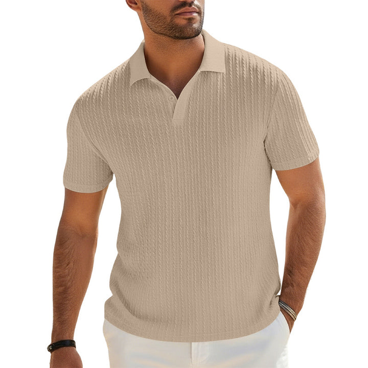 Herren Feinstrick-Polo mit strukturiertem Zopfmuster und weichem Baumwollmix Drune
