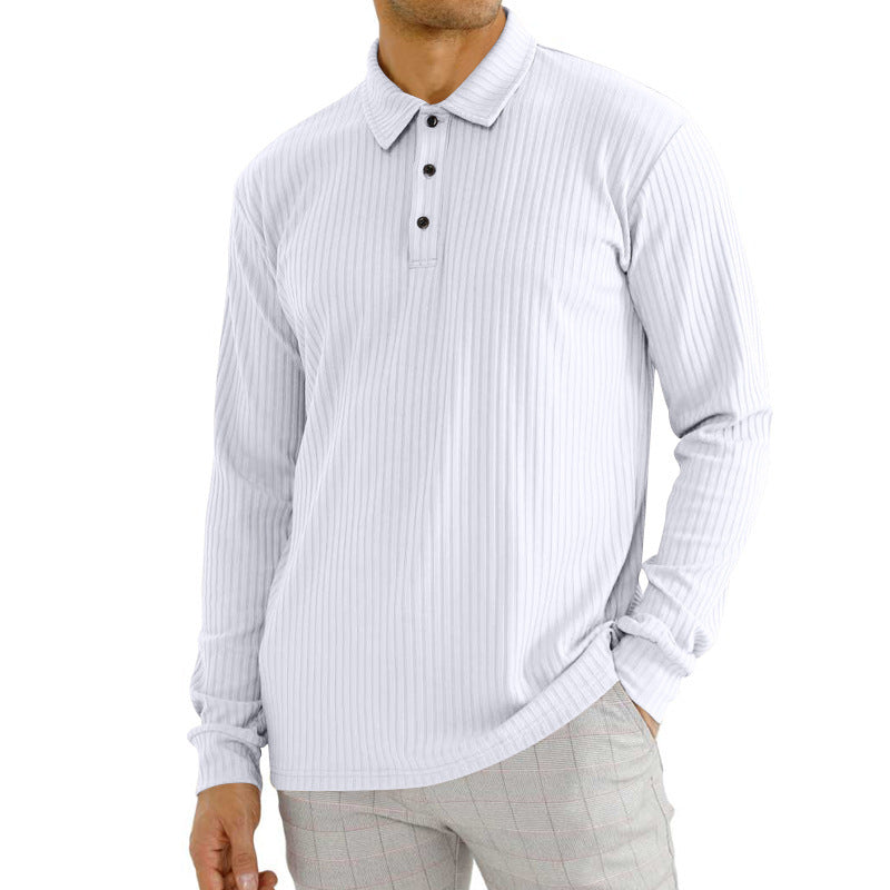 Herren nan geripptes Langarm-Poloshirt mit feiner Rippenstruktur, klassischem Kragen und elastischem Saum Drune