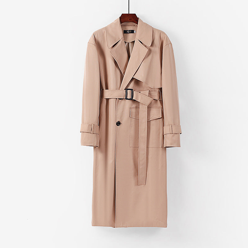 Damen Langer taillierter Trenchcoat mit Bindegürtel und weitem Schalkragen Drune