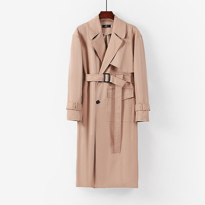 Damen Langer taillierter Trenchcoat mit Bindegürtel und weitem Schalkragen Drune