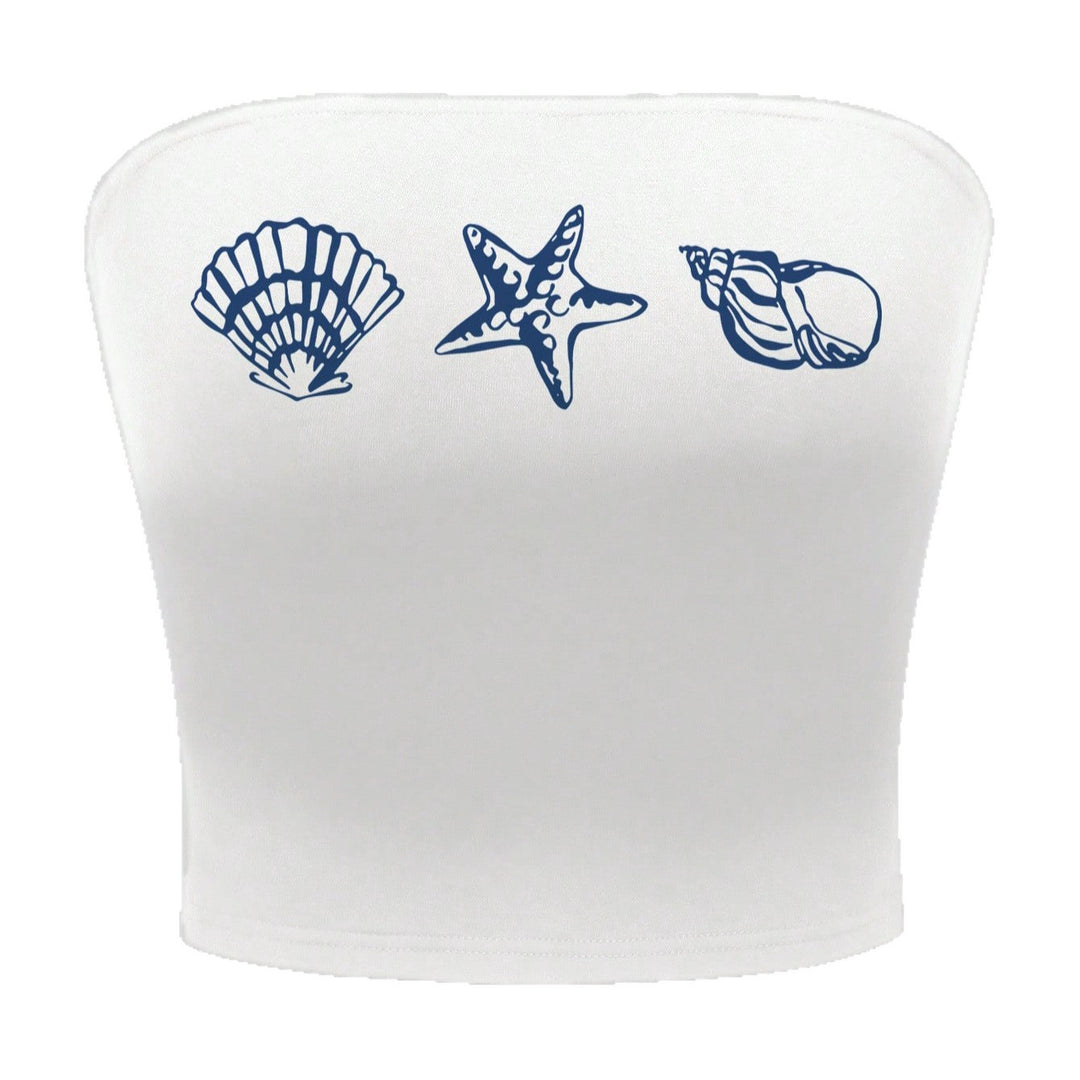 Damen Bandeau-Top im maritimen Design mit muschelförmigen Motiven Drune