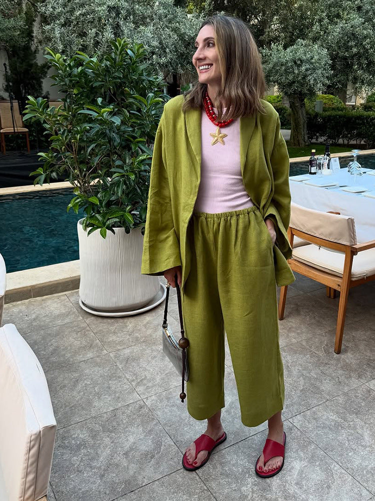Damen Oversized Wickelblazer mit Sicherheitsnadel & weiter Anzughose Drune