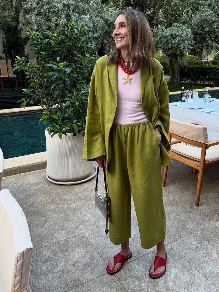 Damen Oversized Wickelblazer mit Sicherheitsnadel & weiter Anzughose Drune
