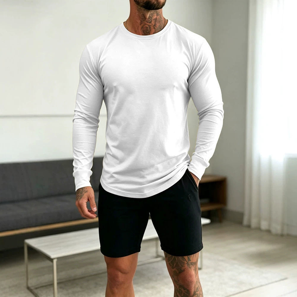 Herren Enganliegendes Langarm-Shirt aus Baumwollstretch mit Rundhals Drune