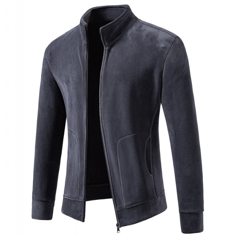 Herren Slim-Fit Fleecejacke mit Stehkragen, durchgehendem Reißverschluss und Eingrifftaschen Drune