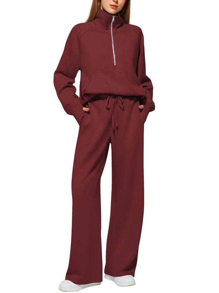 Damen sportliches Sweatset mit hohem Kragen und weitem Bein Drune