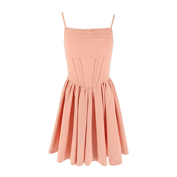 Damen schickes Sommerkleid mit Trägern und Falten Drune