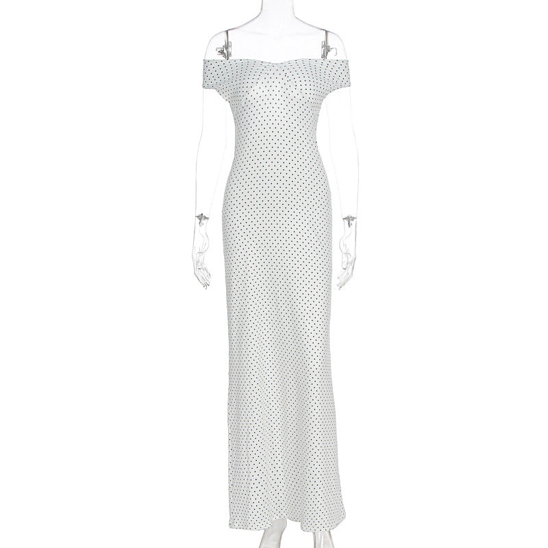 Damen Elegantes Maxikleid mit schulterfreiem Design und punktuellem Muster Drune